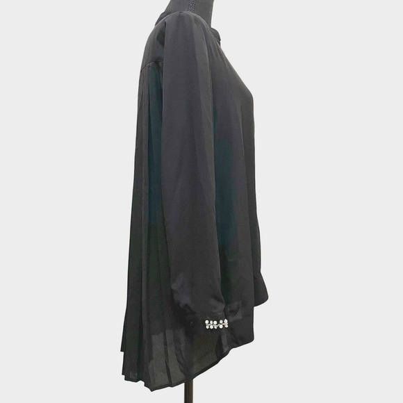 New Directions Button Up‎ Chiffon Shirt High Low Pleated Back Rhinestone Small - Picture 7 of 12